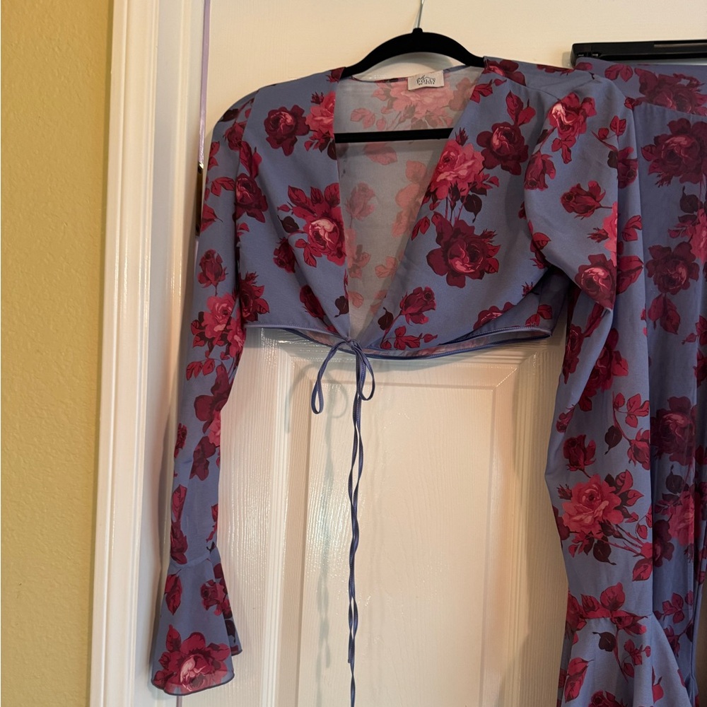 Floral Tie-Front Top and Skirt Set